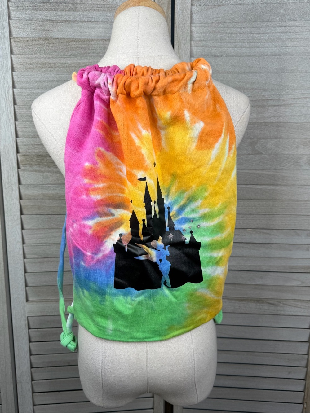 DISNEY Tinkerbell/Castle Silhouette Tie Dye String Tie Backpack-OS
